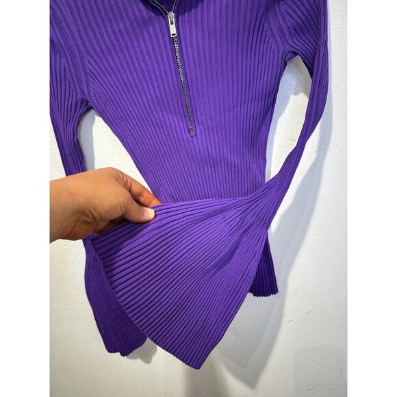PROENZA SCHOULER Purple Knit Long Sleeve Quarter Zip Flared Sleeves Sweater XS - Picture 8 of 16